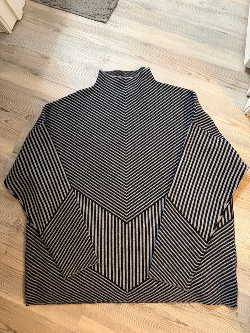 Tahari Black and Cream Striped Cowl Sweater